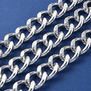 Oxidation Aluminum Diamond Cut Faceted Curb Chains, Twisted Chains, Unwelded, with Spool, Silver, 23x17x6mm, about 26.25 Feet(8m)/Roll(CHA-H001-01S)