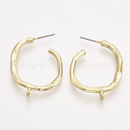 Alloy Stud Earring Findings, Half Hoop Earrings, with Steel Pins and Loop, Light Gold, 28~29x22.5mm, Hole: 1.6mm, Pin: 0.7mm(X-PALLOY-S121-132)