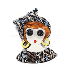 Fashion Girl Acrylic Badge, Creative Human Lapel Pin for Backpack Clothes, Stripe Pattern, 65x45x8mm(JEWB-C013-04B)