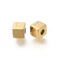 Ion Plating(IP) 304 Stainless Steel Beads, Cube with Letter, Real 14K Gold Plated, Letter L, 5x5x5mm, Hole: 2mm(STAS-F308-01G-L)