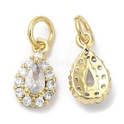 Brass Micro Pave Cubic Zirconia Pendants, with Jump Ring, Lead Free & Cadmium Free, Teardop Charm, Real 18K Gold Plated, 11x6.5x4mm, Hole: 3mm(KK-Q775-07G)