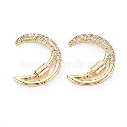 Brass Keychain Clasps, Locking Carabiner, for Necklaces Making, Nickel Free, Moon, Real 18K Gold Plated, 28x23x2.5mm, Screw: 6x4.5mm(KK-S356-762)