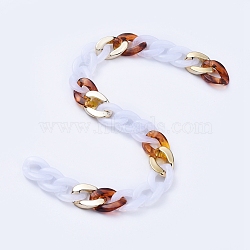 Transparent Acrylic Handmade Curb Chain, Twisted Chain, Saddle Brown, 29~29.5x20.5~21x6mm, about 39.37 inch(1m)/strand(AJEW-JB00548-05)