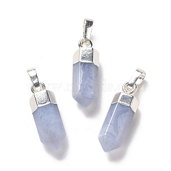 Natural Blue Lace Agate Pointed Pendants, with Brass Findings, Bullet, Silver, 19~21x7mm, Hole: 4x6mm(X-G-G737-08G-S)