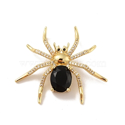 Brass Micro Pave Cubic Zirconia Pendants, Cadmium Free & Lead Free, Long-Lasting Plated, Spider, Real 18K Gold Plated, 29.5x34x10mm, Hole: 1.8mm(X-KK-B059-08G)