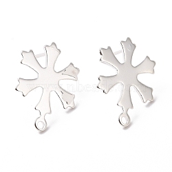 201 Stainless Steel Stud Earring Findings, with Horizontal Loop and 316 Stainless Steel Pin, Snowflakes, 925 Sterling Silver Plated, 19x14.5mm, Hole: 1.2mm, Pin: 0.7mm(STAS-K241-15S)
