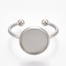 201 Stainless Steel Cuff Finger Rings Components, Pad Ring Base Settings, Flat Round, Stainless Steel Color, Tray: 12mm, Size 7, 17mm(X-STAS-T047-19B)