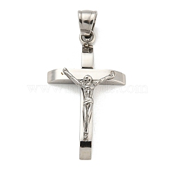 304 Stainless Steel Pendants, Cross with Jesus, Stainless Steel Color, 33x18.5x7mm, Hole: 6x5.5mm(STAS-M329-05P)