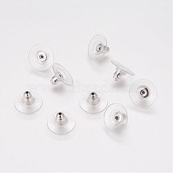 Brass Bullet Clutch Earring Backs, with Plastic Pads, Ear Nuts, Silver Color Plated, 12x7mm, Hole: 1mm(KK-EC129-S)