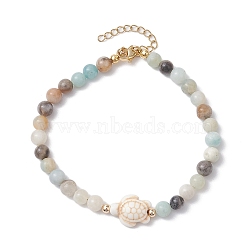 Natural Flower Amazonite &  Synthetic Turquoise Charm Anklets for Women, Tortoise, 9-1/8 inch(23cm)(AJEW-AN00616-02)