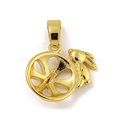 Long-Lasting Plated Brass Pendant Bails, for Half Drilled Beads, Rabbit, Real 18K Gold Plated, 12.5x13.5x4.5mm, Hole: 4.5x2.5mm, Pin: 1mm(KK-O008-02A-G)