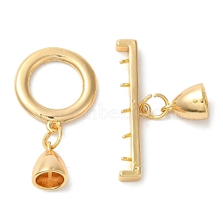 Brass Micro Pave Clear Cubic Zirconia Toggle Clasps, Real 18K Gold Plated, 30mm, Ring: 18x16x2mm, Hole: 1.2mm, Bar: 29x14x3mm, Pin: 1.2mm, Hole: 1.2mm, Pendant: 7x7x9mm, Hole: 1.2mm(KK-N254-77G)