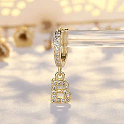 Brass Micro Pave Clear Cubic Zirconia Hoop Earrings, Golden, Letter B, 24x7mm(WGE85EC-03)