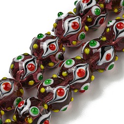 Handmade Lampwork Beads Strands, Bumpy, Round, Dark Red, 13.5~15mm in diameter, Hole: 1.2~1.4mm(LAMP-N025-05E)