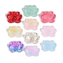 Baking Paint Glass Beads, Lotus, Mixed Color, 15.5x20.5x7.5mm, Hole: 1.2mm(GLAA-S202-13)