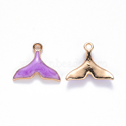 Alloy Enamel Pendants, Whale Tail Shape, Light Gold, Medium Orchid, 15x17.5x3mm, Hole: 1.6mm(ENAM-S121-060D)