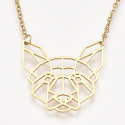 201 Stainless Steel Puppy Pendant Necklaces, with Cable Chains, Filigree Beagle Dog Head, Golden, 17.5 inch(44.5cm), 2mm, Dog: 29x29.5x1mm(NJEW-T009-JN046-2-40)