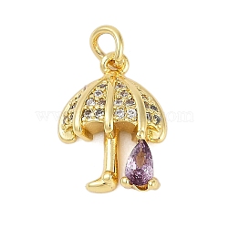 Rack Plating Brass Micro Pave Cubic Zirconia Pendants, Long-Lasting Plated, Lead Free & Cadmium Free, with Jump Ring, Umbrella Charms, Real 18K Gold Plated, 16x12x4.5mm(KK-R166-02G-01)