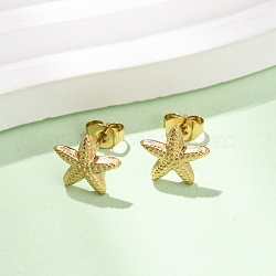 304 Stainless Steel Stud Earrings, Starfish, Ion Plating(IP), Golden, 10x10.5mm(SA-CBA4160-26G)