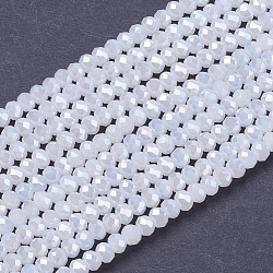 Electroplate Glass Beads Strands, Full Rainbow Plated, Faceted, Rondelle, White, 3x2mm, Hole: 0.8mm, about 185~190pcs/strand, 14.9~17.3 inch(38~44cm)(GLAA-F076-FR03)