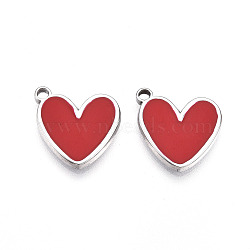 304 Stainless Steel Pendants, with Enamel, Heart Charm, Stainless Steel Color, 17.5x15.5x2mm, Hole: 1.8mm(X-STAS-N108-17P)