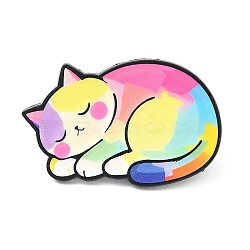 Enamel Pin, Alloy Brooch for Backpack Clothes, Cat Shape, Black, Colorful, 21x33mm(JEWB-P056-02B-EB)