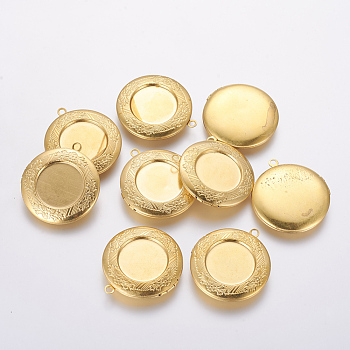 Brass Locket Pendants, Flat Round, Nickel Free, Raw(Unplated), 36x32x6mm, Hole: 2.5mm