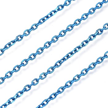 Electrophoresis 304 Stainless Steel Cable Chains, Unwelded, with Spool, Dodger Blue, 2.9x2.1x0.4mm, about 32.8 Feet(10m)/roll