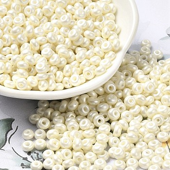 Baking Paint Luster Glass Seed Beads, Donut, Lemon Chiffon, 4x2.5mm, Hole: 1mm, about 689pcs/50g