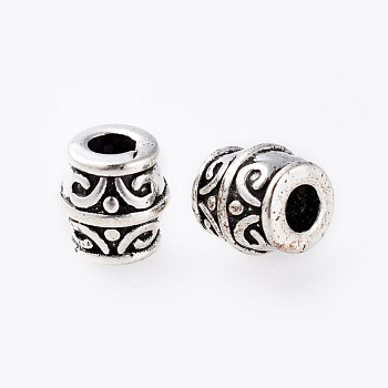 Tibetan Style Alloy Beads, Lead Free & Cadmium Free, Barrel, Antique Silver, about 8mm wide, 8mm thick, hole: 3mm