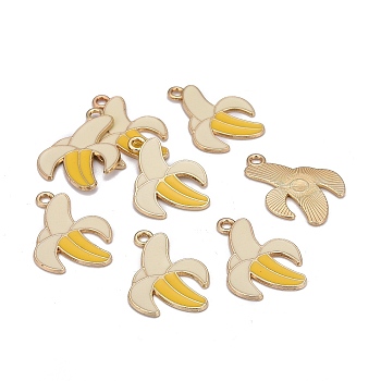 Alloy Enamel Pendants, Banana, Gold, Light Gold, 28x20.4x1.5mm, Hole: 2.5mm