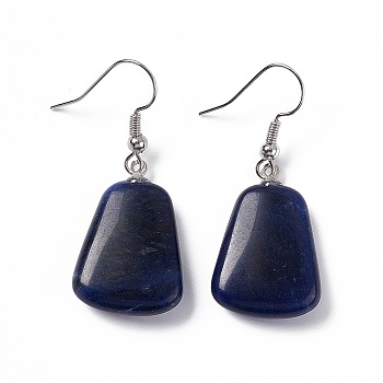 Natural Sodalite Trapezoid Dangle Earrings, Platinum Brass Jewelry for Women, 41mm, Pin: 0.7mm