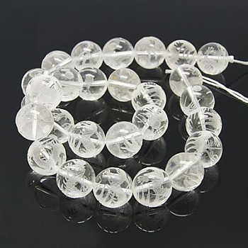 Natural Quartz Crystal Beads Strands, Rock Crystal Beads, Round, Carved Dragon Pattern, 16mm, Hole: 2mm, about 25pcs/strand, 15.7 inch