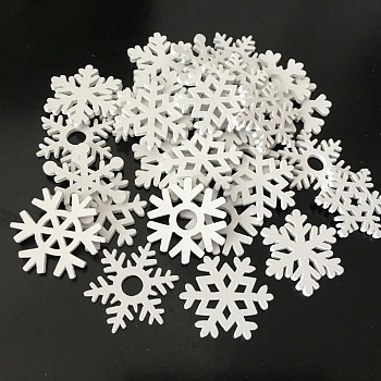 Unfinished Wood Pendant Decorations, for Christmas Ornaments, Snowflake Cutouts, White, 3.5cm, 50pcs/bag