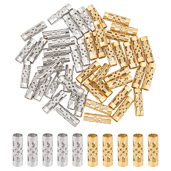 50Pcs 2 Style 304 Stainless Steel Tube Beads, Hollow, Golden & Stainless Steel Color, 12x4mm, Hole: 3mm