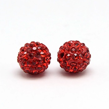 Polymer Clay Rhinestone Beads, Pave Disco Ball Beads, Grade A, Round, PP9, Light Siam, PP9(1.5~1.6mm), 6mm, Hole: 1.2mm