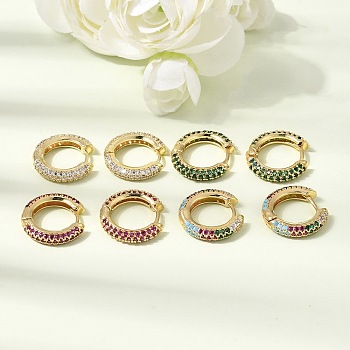 Brass Micro Pave Cubic Zirconia Hoop Earrings, Lead Free & Cadmium Free, Rack Plating, Long-Lasting Plated, Real 18K Gold Plated, Mixed Color, 17~17.5x3~3.5mm