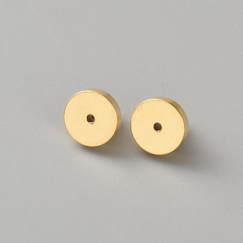 Brass Ear Nuts, Flat Round, Golden, 8x6.5mm, Hole: 0.8mm