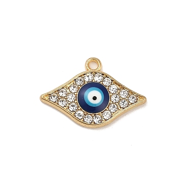 Alloy Enamel Pendants, with Rhinestone, Long-Lasting Plated, Evil Eye Charm, Golden, 14x21x3.5mm, Hole: 1.5mm