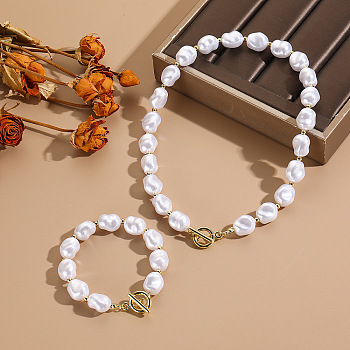 Alloy & Imitation Pearl Beaded Bracelets & Necklaces Sets, Potato, Creamy White, Necklaces: 17.72 inch(45cm)