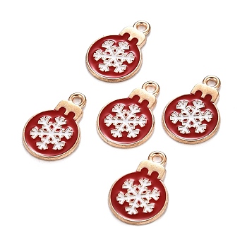 Christmas Alloy Enamel Pendants, Golden, Snowflake, 19x13x1.5mm, Hole: 1.6mm