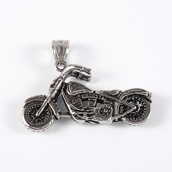 316 Surgical Stainless Steel Pendants, Motorbike, Antique Silver, 27x44x6mm, Hole: 8x5mm