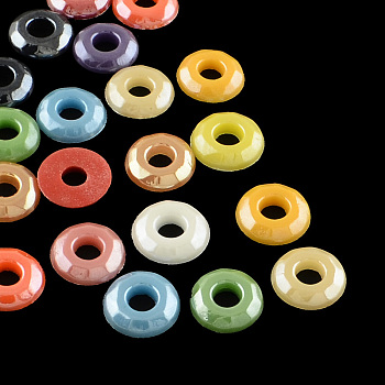 Pearlized Plated Opaque Glass Cabochons, Donut, Mixed Color, 8x2mm