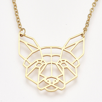 201 Stainless Steel Puppy Pendant Necklaces, with Cable Chains, Filigree Beagle Dog Head, Golden, 17.5 inch(44.5cm), 2mm, Dog: 29x29.5x1mm