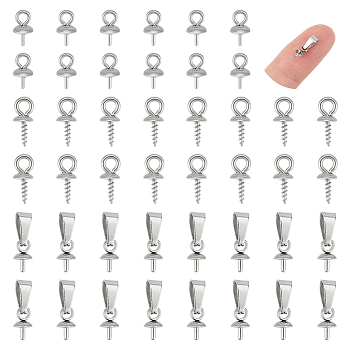 90Pcs 3 Style Stainless Steel Peg Bails Pendants, Cup Peg Bails, For Half Drilled Beads, Stainless Steel Color, 7~12x4mm, Pin: 0.7~1mm, Hole: 1.5~5.5x1.5~2.5mm, 30Pcs/style