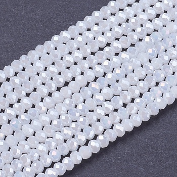 Electroplate Glass Beads Strands, Full Rainbow Plated, Faceted, Rondelle, White, 3x2mm, Hole: 0.8mm, about 145~150pcs/strand, 34~35cm