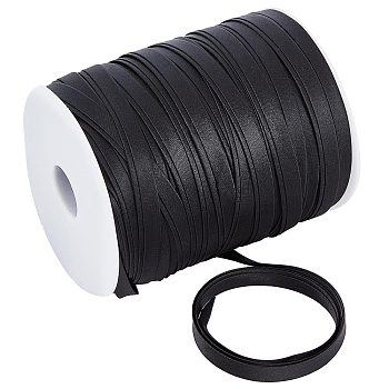 Polyester Satin Ribbon, Cheongsam Hemming Ribbon, Flat, Black, 3/8 inch(10mm), about 87.49 Yards(80m)/Roll