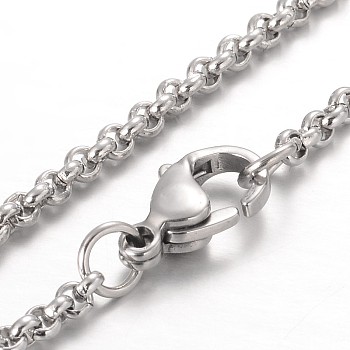 304 Stainless Steel Rolo Chain Necklaces, with Lobster Claw Clasps, Stainless Steel Color, 18.1 inch(46cm)