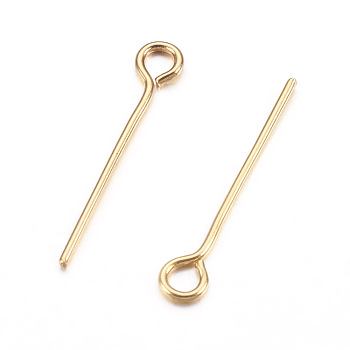 304 Stainless Steel Eye Pin, Golden, 30x0.6mm, Hole: 1.5mm
