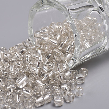 6/0 Glass Seed Beads, Silver Lined Round Hole, Round, White, 4mm, Hole: 1.5mm, about 1000pcs/100g